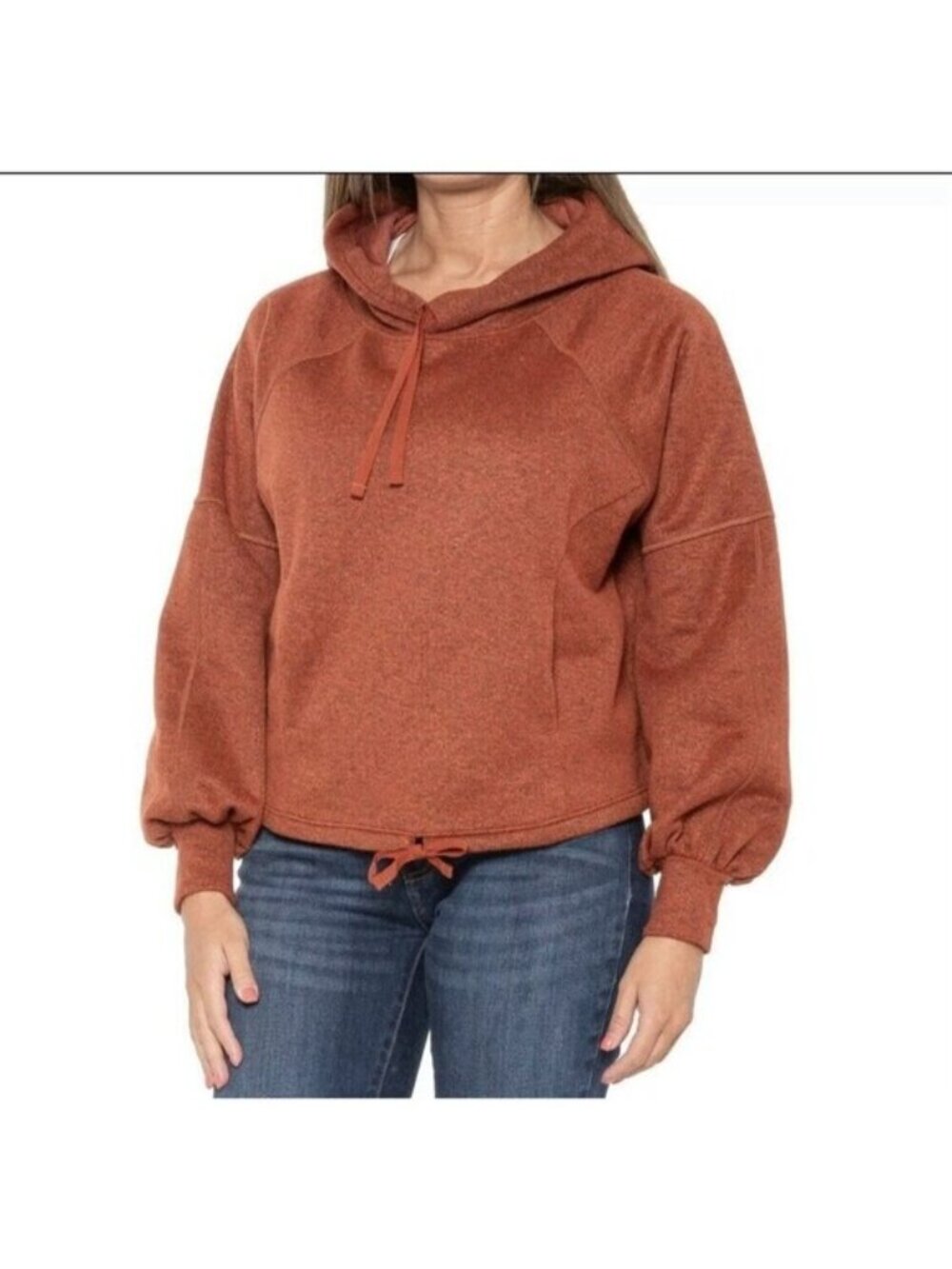 PrAna Ziller Sweatshirt Women Small Orange Hooded Pullover Gingerbread‎ Wool New